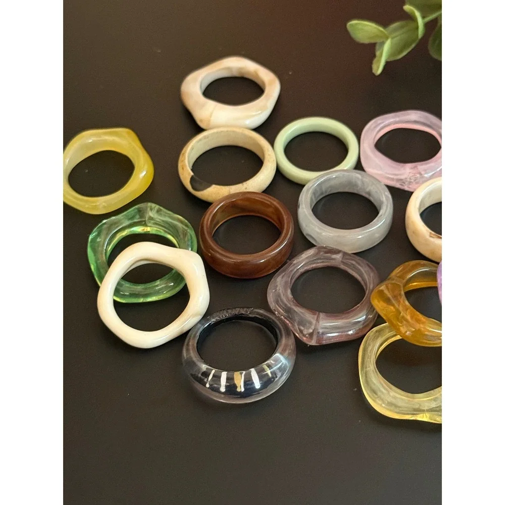 Chunky Resin Acrylic Ring Bundle Y2K Retro Stacking Rings Set Size 7-7.5
